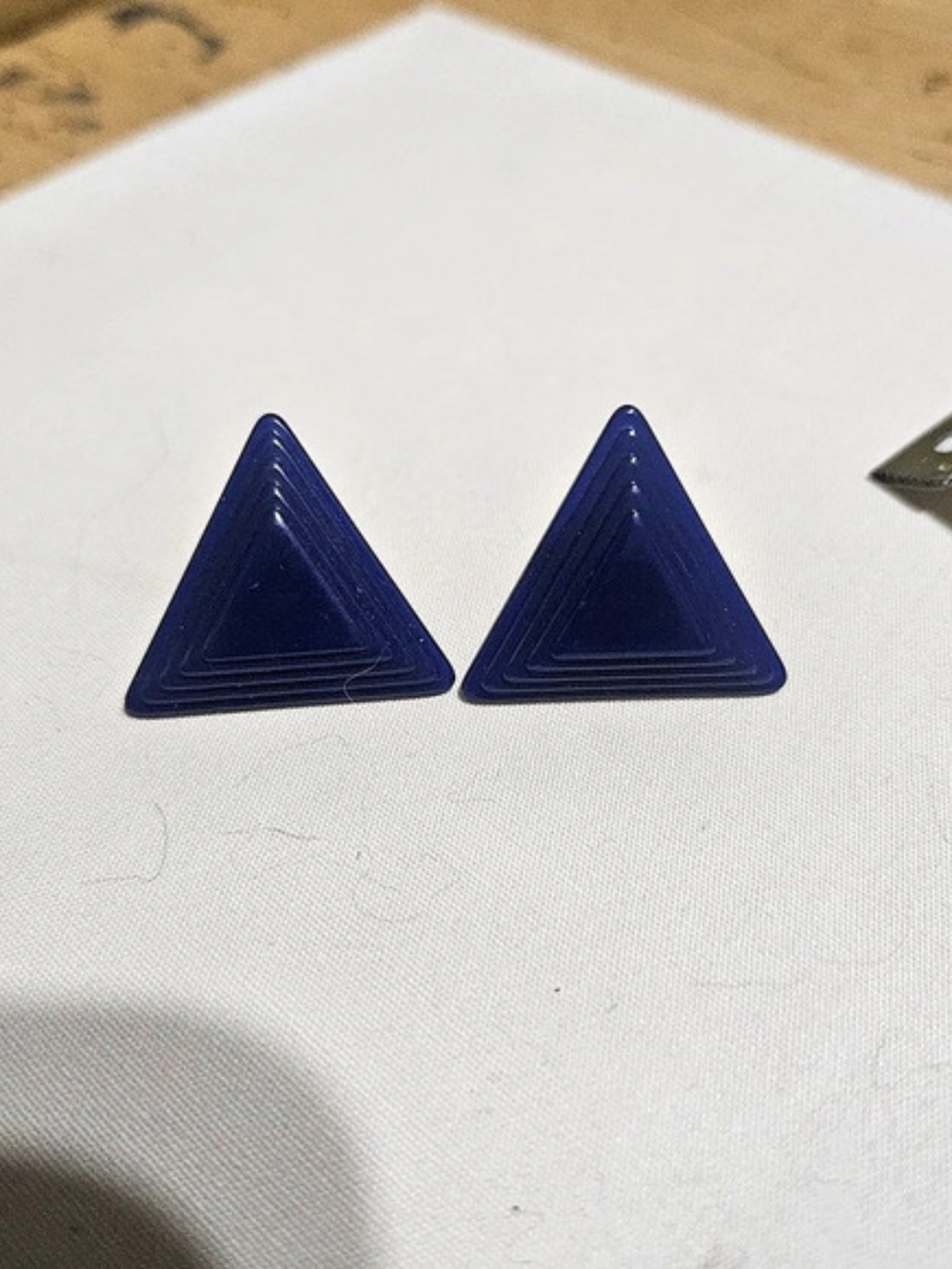 Trifari Blue & Gold Geometric Triangle Earrings